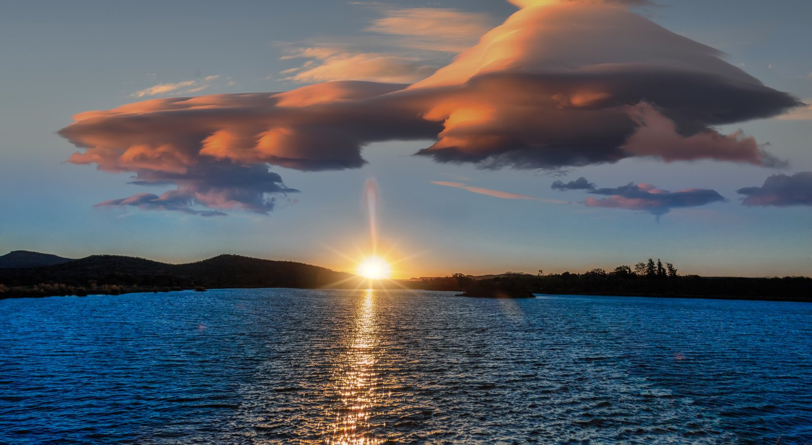 Gaborone Dam at sunset, the untouched vista of an african landscape